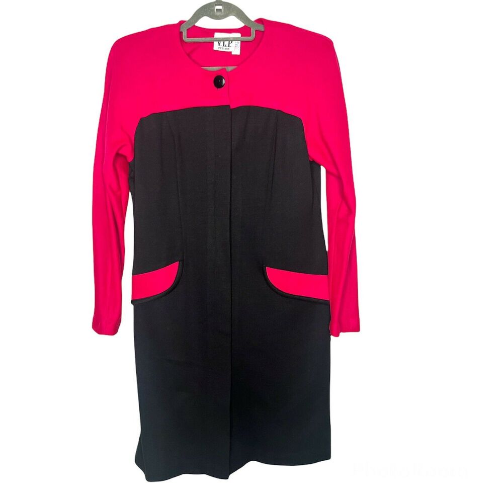 VLP Petites Vintage Color Block Black Pink Shift Dress size 12
